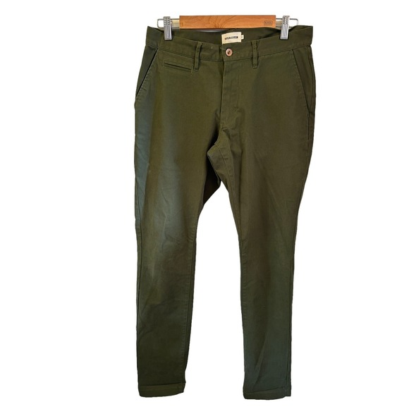 Mens TAYLOR STITCH The Slim Foundation Cotton Chino Green Pants 31 x 34 Army